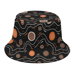 White And Orange Aboriginal Art Print Bucket Hat