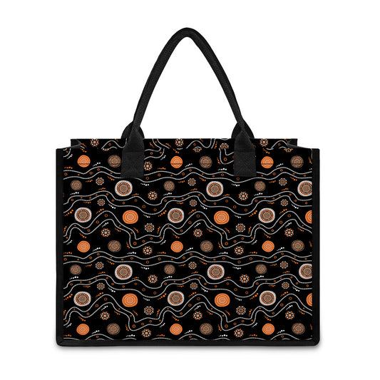 White And Orange Aboriginal Art Print Canvas Tote Bag