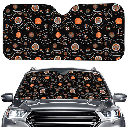 White And Orange Aboriginal Art Print Car Windshield Sun Shade