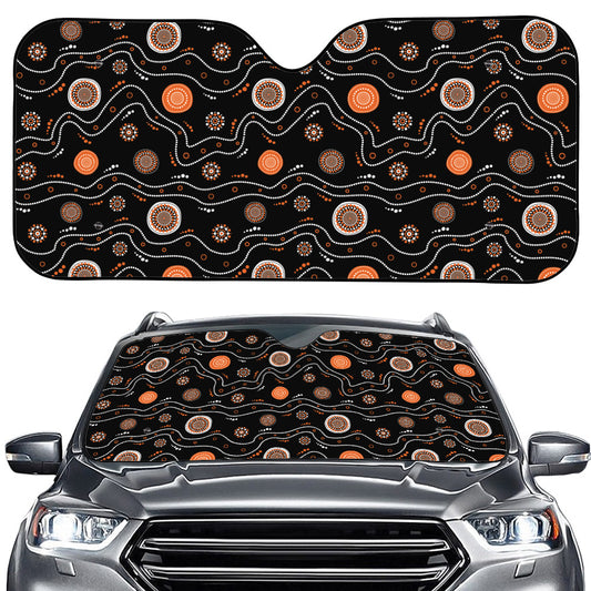 White And Orange Aboriginal Art Print Car Windshield Sun Shade