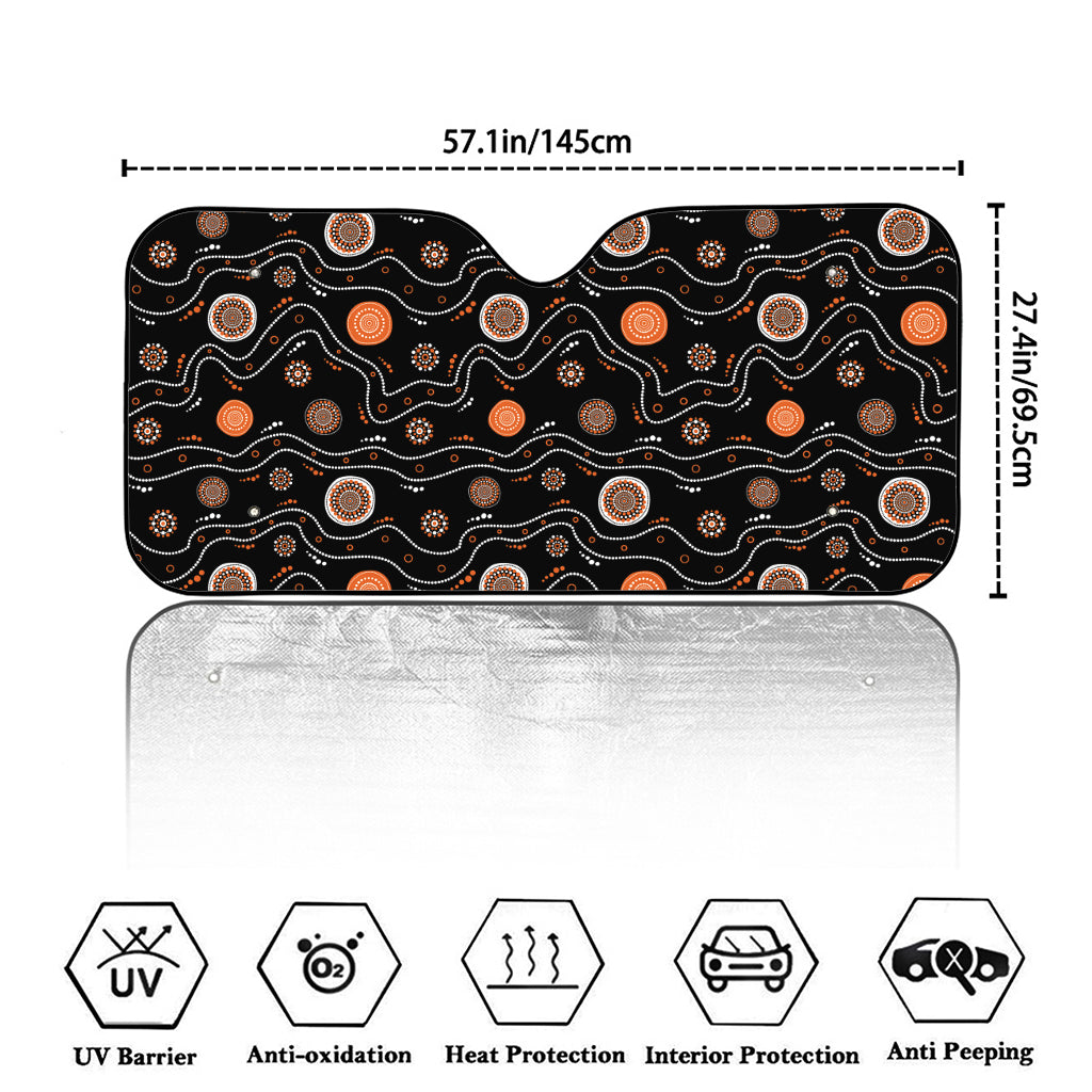 White And Orange Aboriginal Art Print Car Windshield Sun Shade