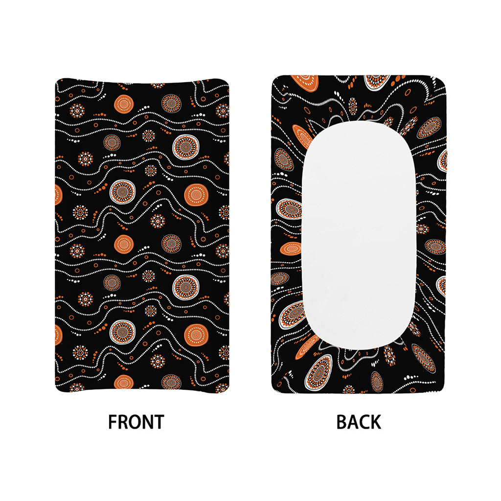 White And Orange Aboriginal Art Print Changing Pad Cover
