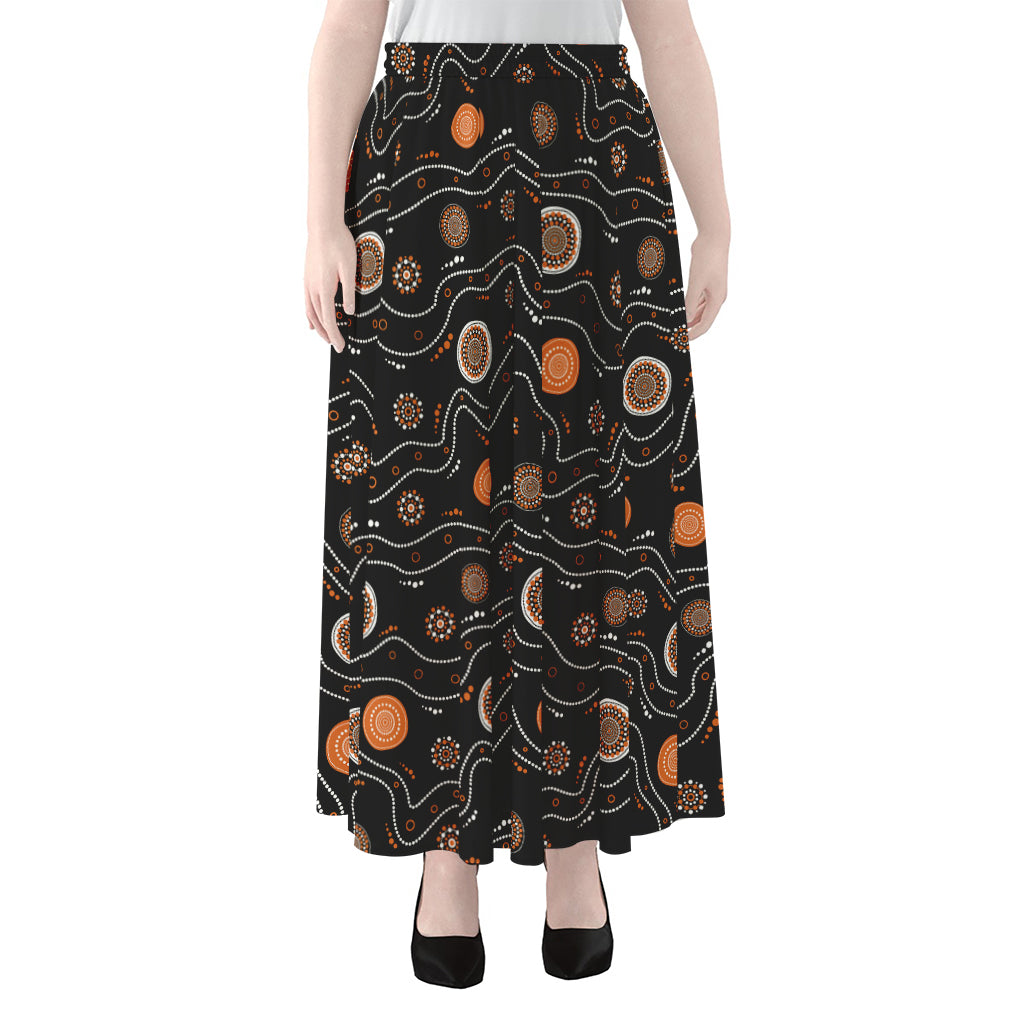 White And Orange Aboriginal Art Print Chiffon Maxi Skirt