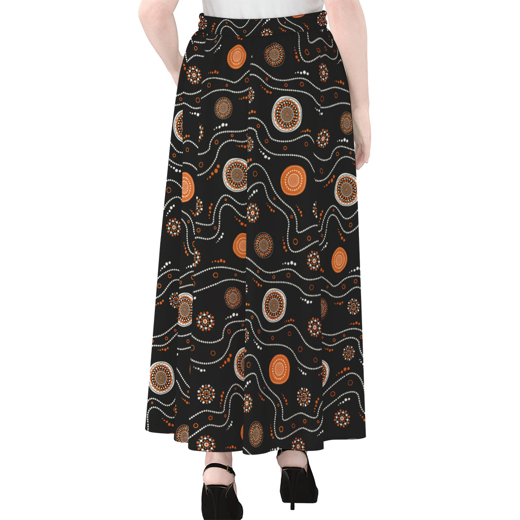 White And Orange Aboriginal Art Print Chiffon Maxi Skirt