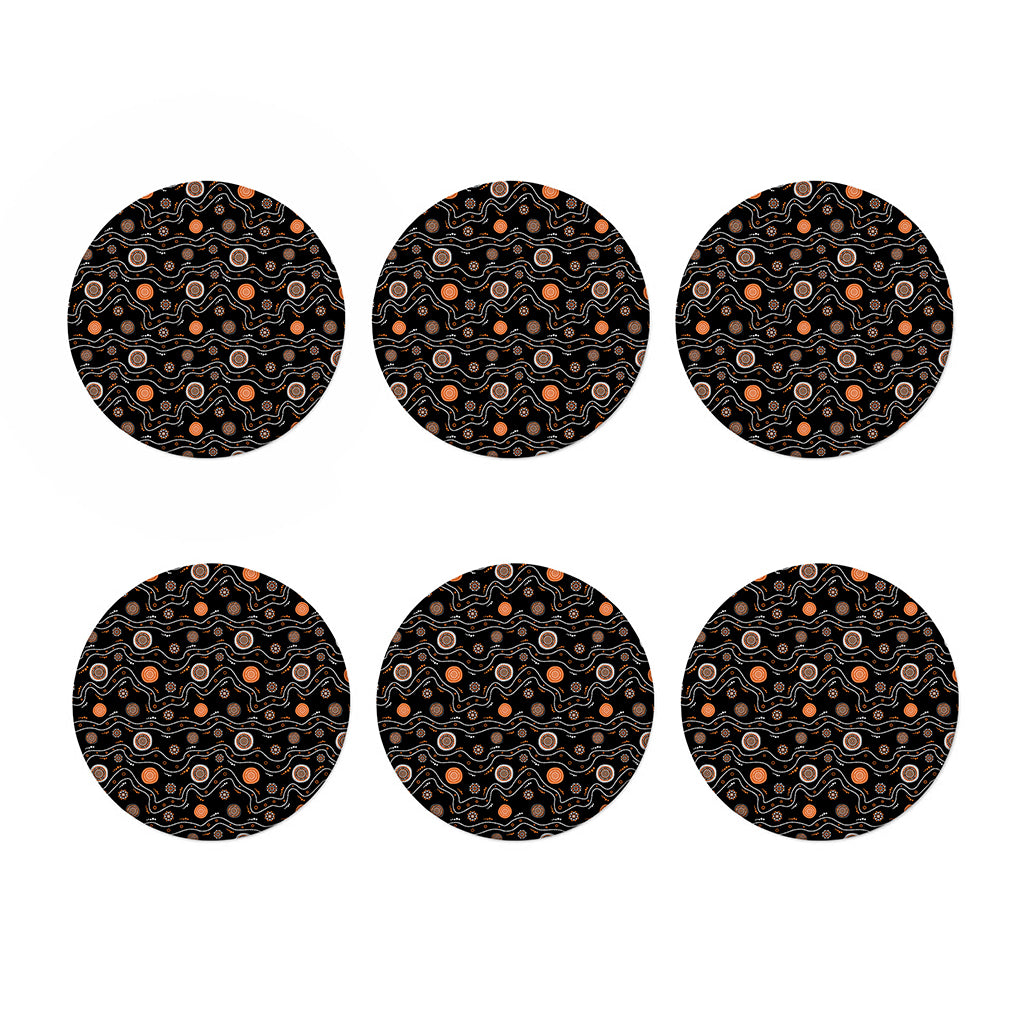 White And Orange Aboriginal Art Print Coaster Set