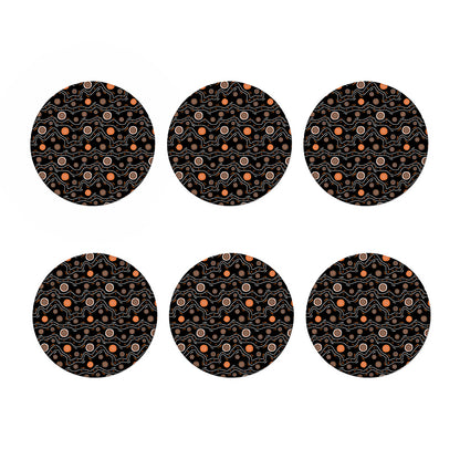White And Orange Aboriginal Art Print Coaster Set