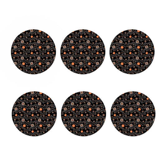 White And Orange Aboriginal Art Print Coaster Set