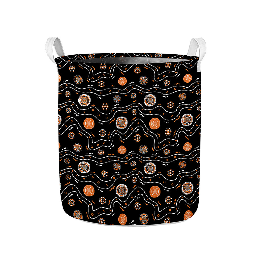 White And Orange Aboriginal Art Print Collapsible Laundry Basket