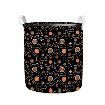 White And Orange Aboriginal Art Print Collapsible Laundry Basket