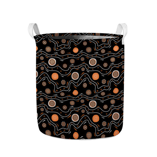 White And Orange Aboriginal Art Print Collapsible Laundry Basket