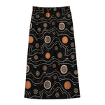 White And Orange Aboriginal Art Print Cotton Front Slit Maxi Skirt