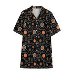White And Orange Aboriginal Art Print Cotton Hawaiian Shirt