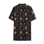 White And Orange Aboriginal Art Print Cotton Hawaiian Shirt