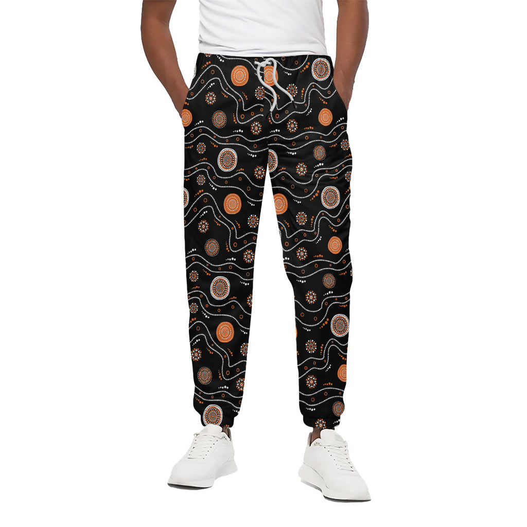 White And Orange Aboriginal Art Print Cotton Pants