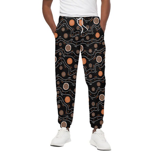 White And Orange Aboriginal Art Print Cotton Pants
