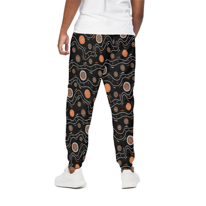 White And Orange Aboriginal Art Print Cotton Pants