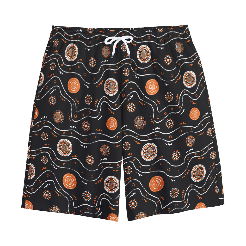 White And Orange Aboriginal Art Print Cotton Shorts