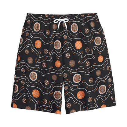 White And Orange Aboriginal Art Print Cotton Shorts