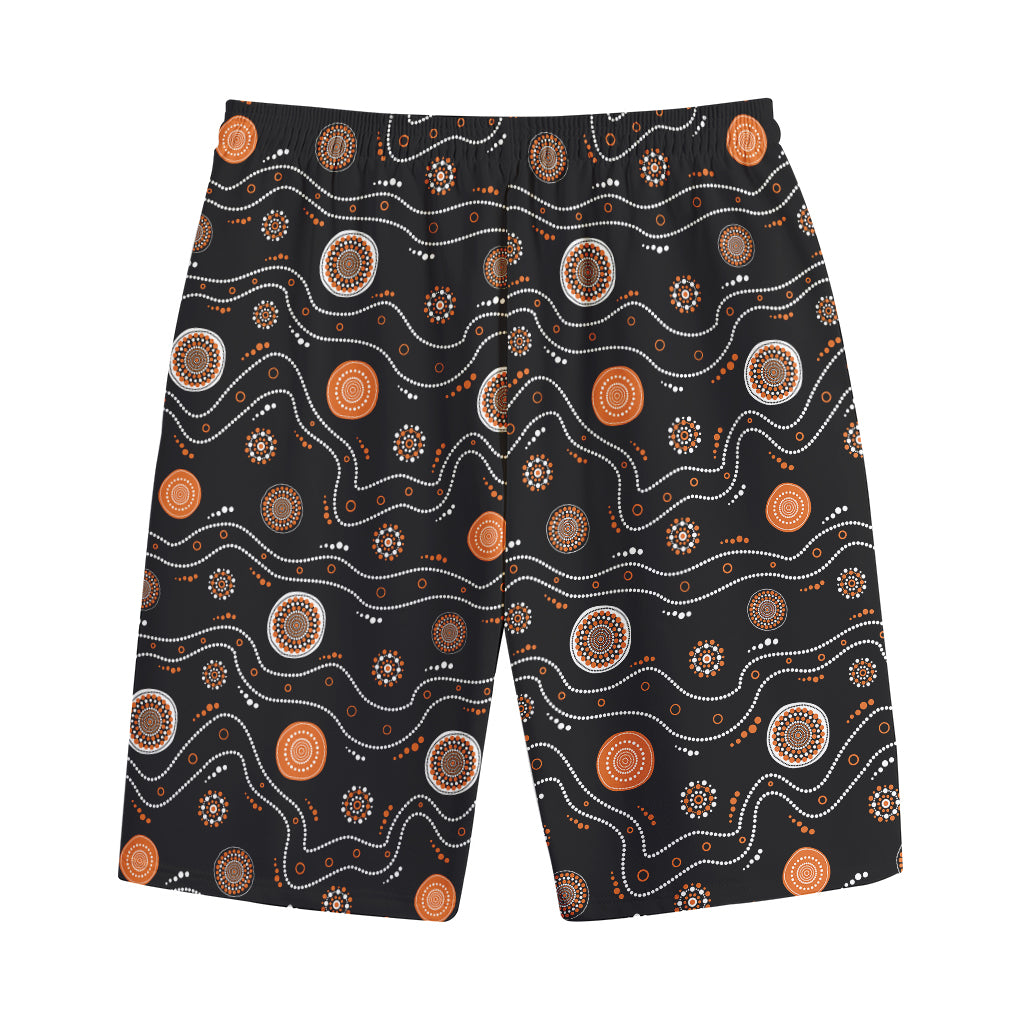 White And Orange Aboriginal Art Print Cotton Shorts