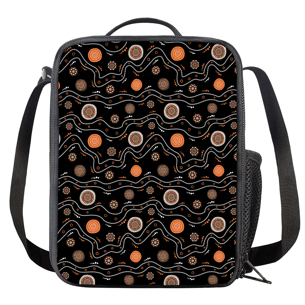 White And Orange Aboriginal Art Print Crossbody Lunch Bag