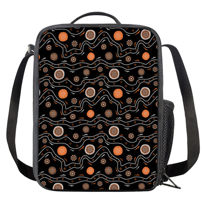 White And Orange Aboriginal Art Print Crossbody Lunch Bag