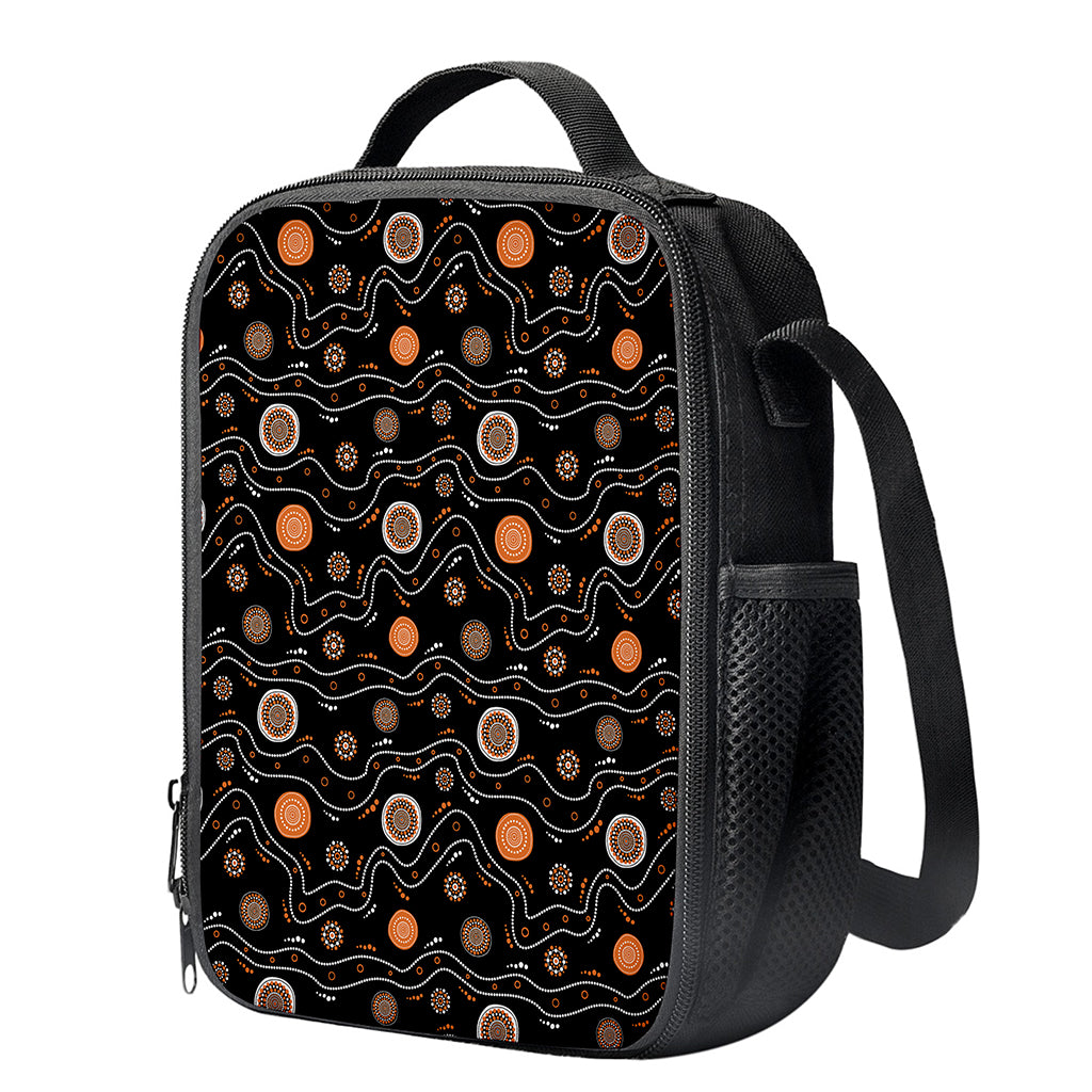 White And Orange Aboriginal Art Print Crossbody Lunch Bag