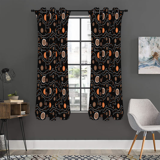 White And Orange Aboriginal Art Print Curtain