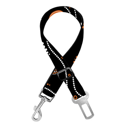 White And Orange Aboriginal Art Print Dog Seat Belt
