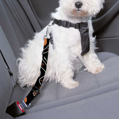 White And Orange Aboriginal Art Print Dog Seat Belt