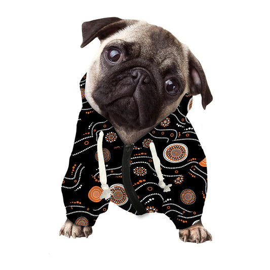 White And Orange Aboriginal Art Print Dog Zip Up Hoodie