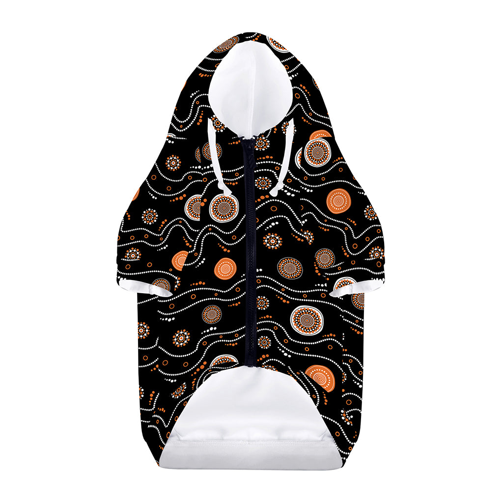 White And Orange Aboriginal Art Print Dog Zip Up Hoodie