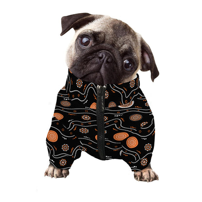 White And Orange Aboriginal Art Print Dog Zip Up Jacket