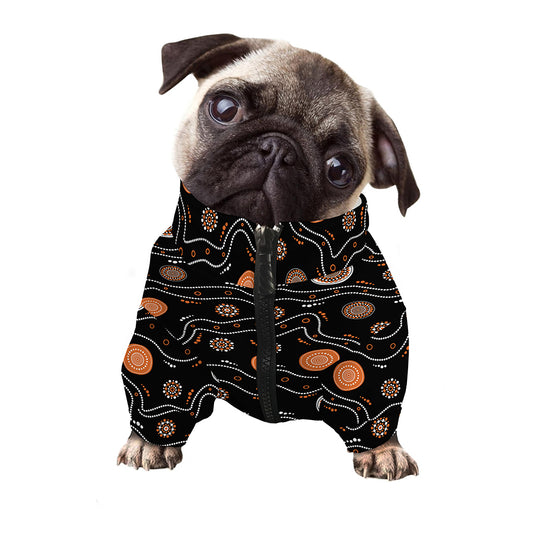 White And Orange Aboriginal Art Print Dog Zip Up Jacket