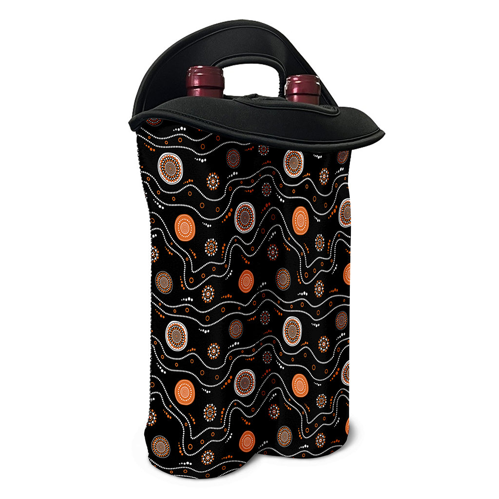 White And Orange Aboriginal Art Print Double Neoprene Wine Tote