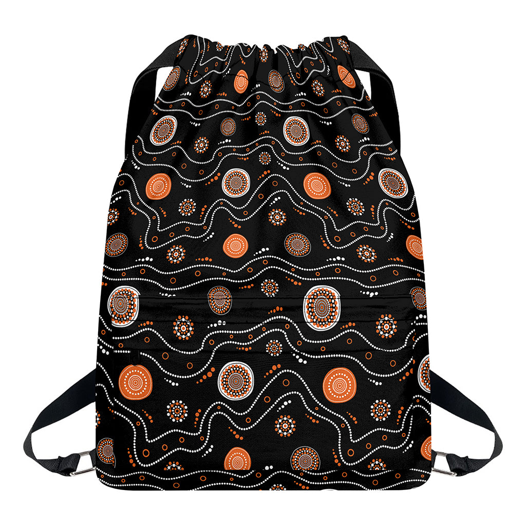 White And Orange Aboriginal Art Print Drawstring Backpack