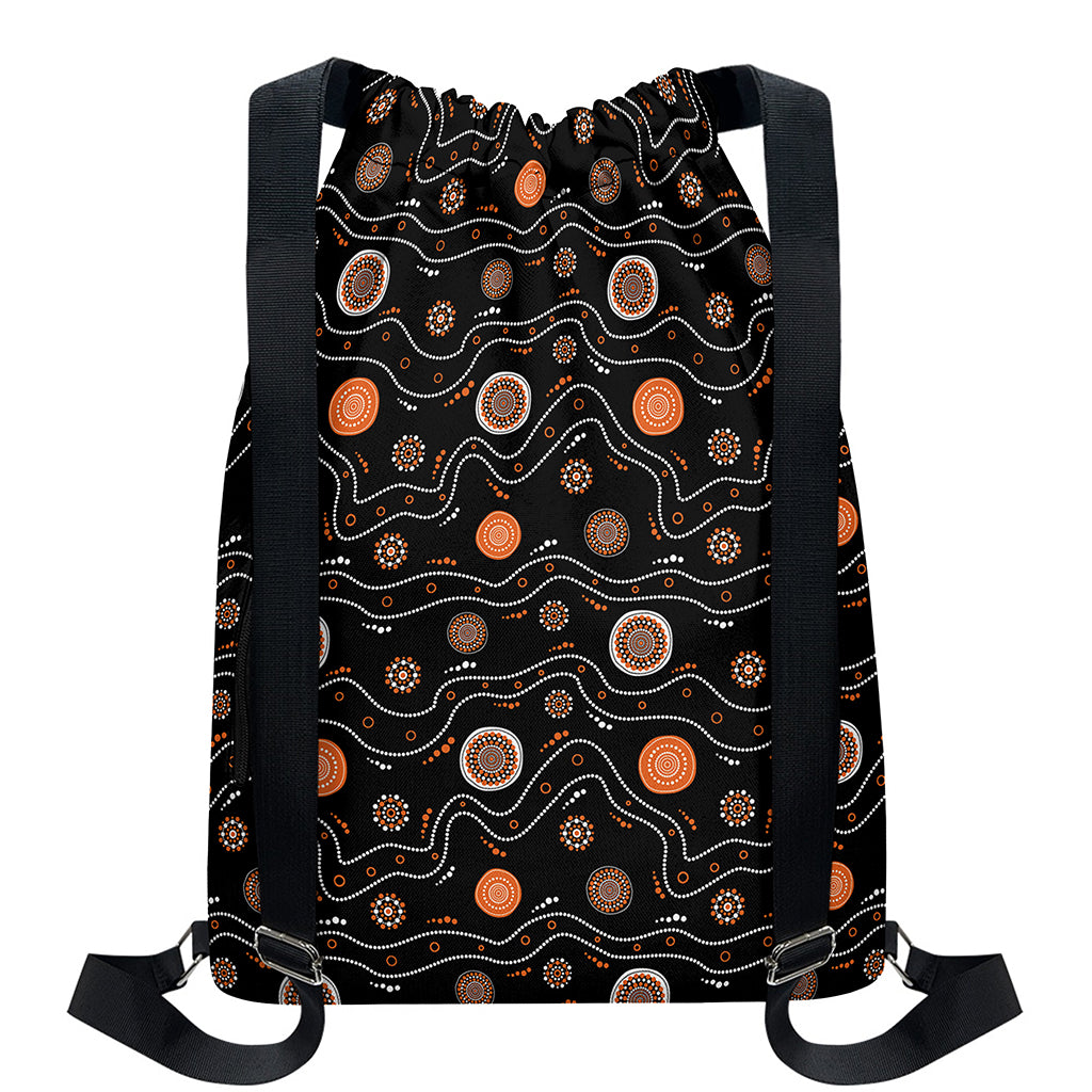 White And Orange Aboriginal Art Print Drawstring Backpack