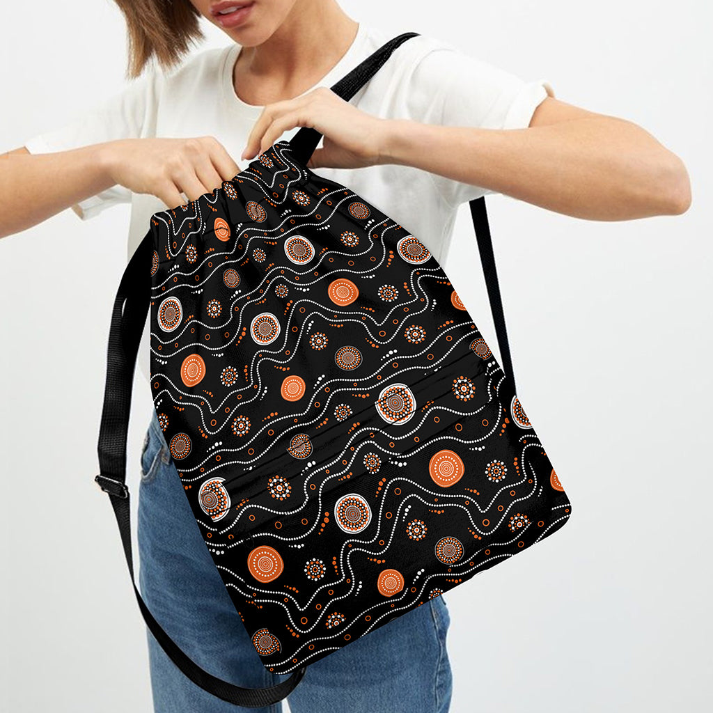 White And Orange Aboriginal Art Print Drawstring Backpack