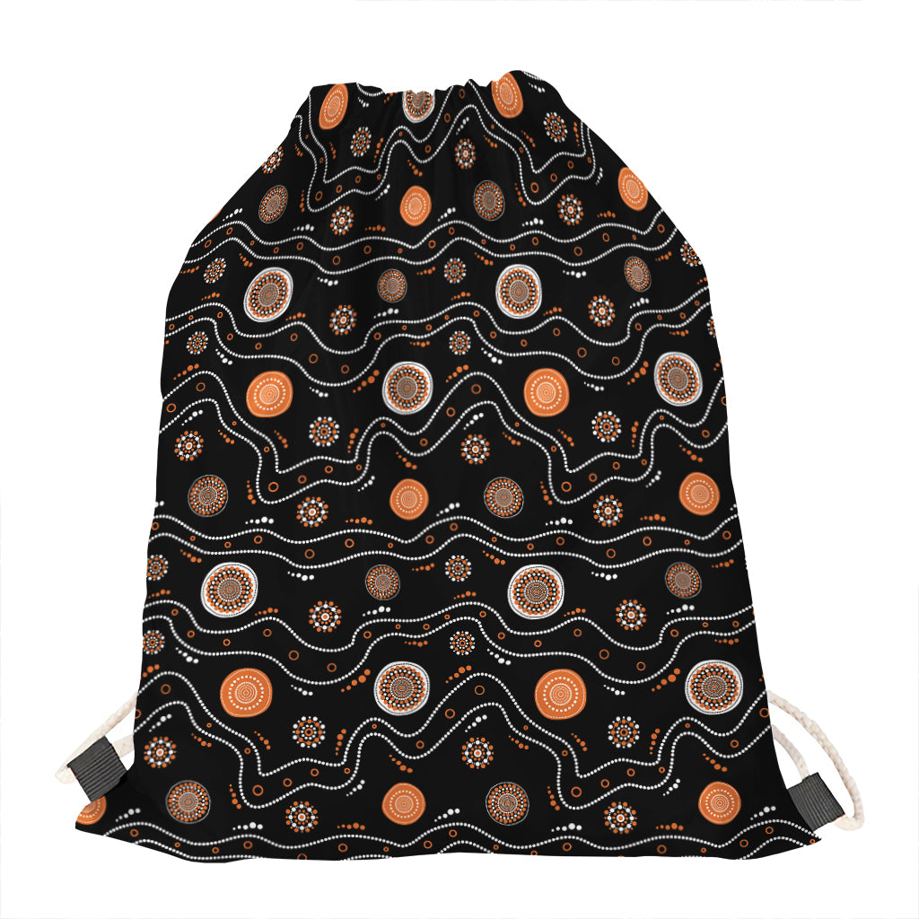 White And Orange Aboriginal Art Print Drawstring Bag