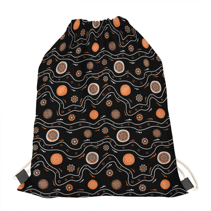 White And Orange Aboriginal Art Print Drawstring Bag