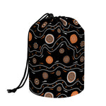 White And Orange Aboriginal Art Print Drawstring Makeup Bag