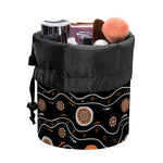 White And Orange Aboriginal Art Print Drawstring Makeup Bag