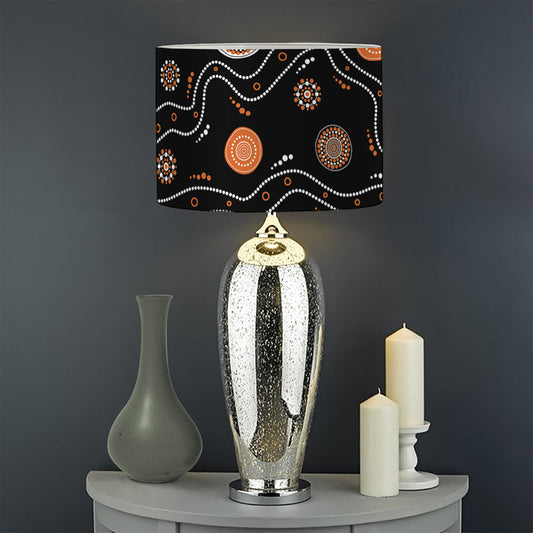 White And Orange Aboriginal Art Print Drum Lamp Shade