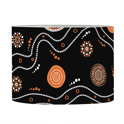 White And Orange Aboriginal Art Print Drum Lamp Shade