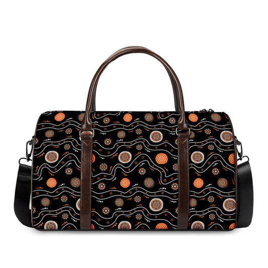 White And Orange Aboriginal Art Print Duffle Bag