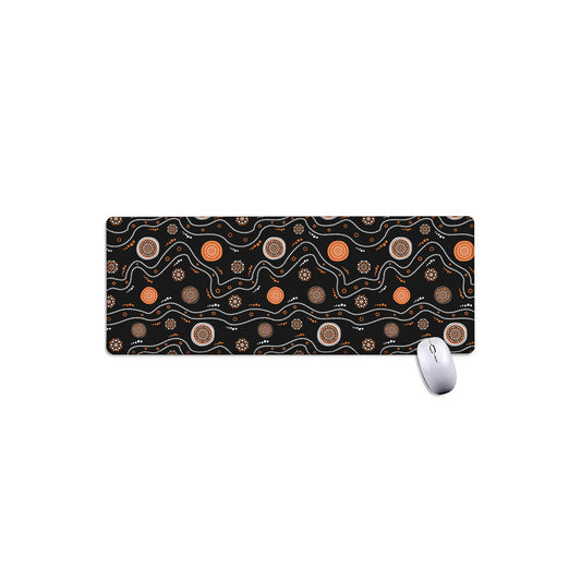 White And Orange Aboriginal Art Print Extended Mouse Pad