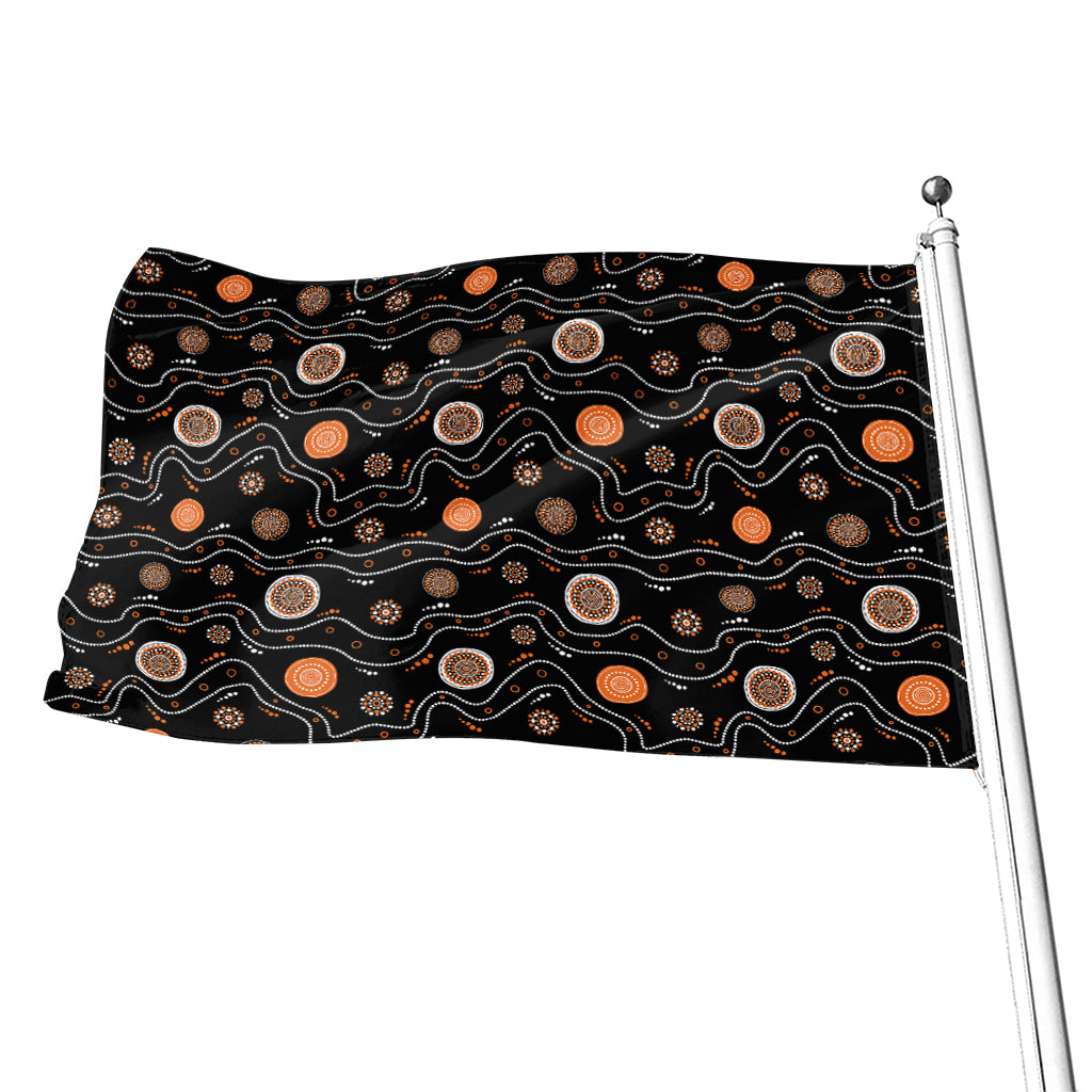 White And Orange Aboriginal Art Print Flag
