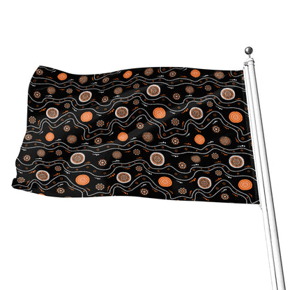 White And Orange Aboriginal Art Print Flag