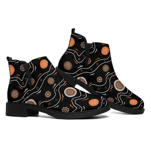 White And Orange Aboriginal Art Print Flat Ankle Boots