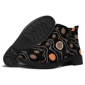 White And Orange Aboriginal Art Print Flat Ankle Boots