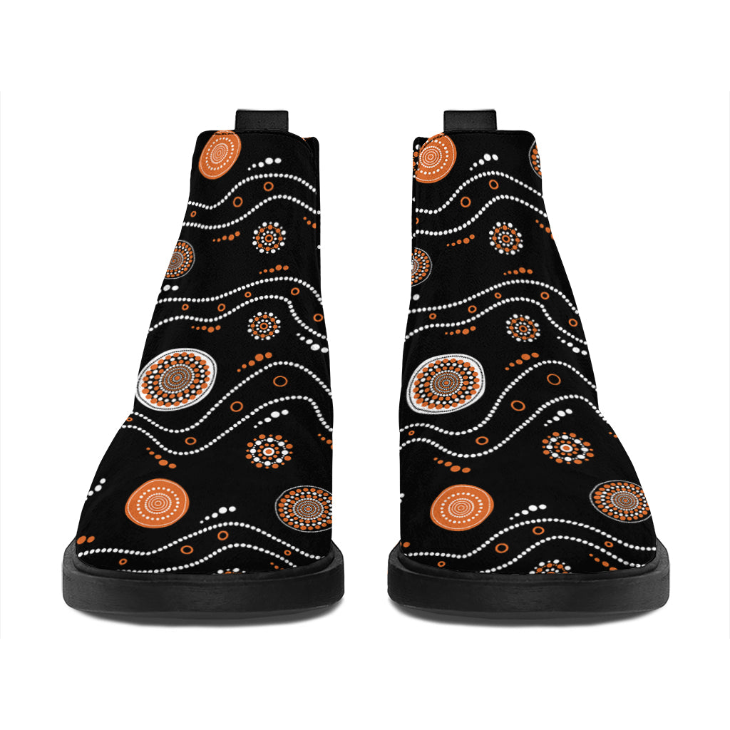 White And Orange Aboriginal Art Print Flat Ankle Boots